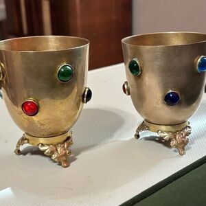 Jeweled Brass Footed Chalices
